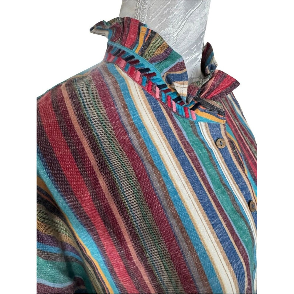 Xirena Charley shirt in a "Painted Sunset" multi-color stripe pattern. - Picture 7 of 9